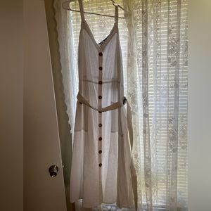 White Belted Linen Dress
